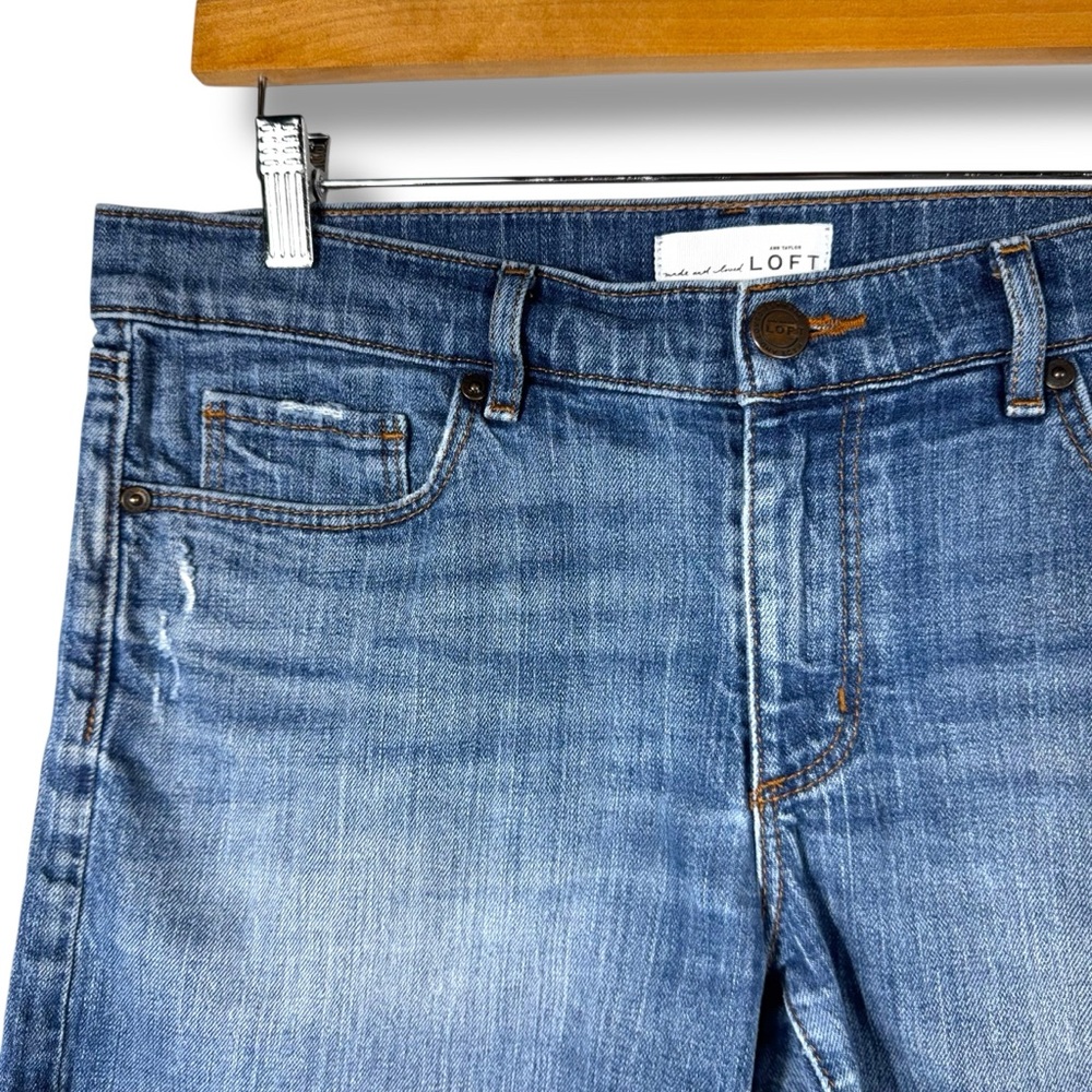 LOFT Low Rise Raw Hem Cut Off Denim Jean Shorts, Medium Wash, Size 28/6 - Picture 2 of 10